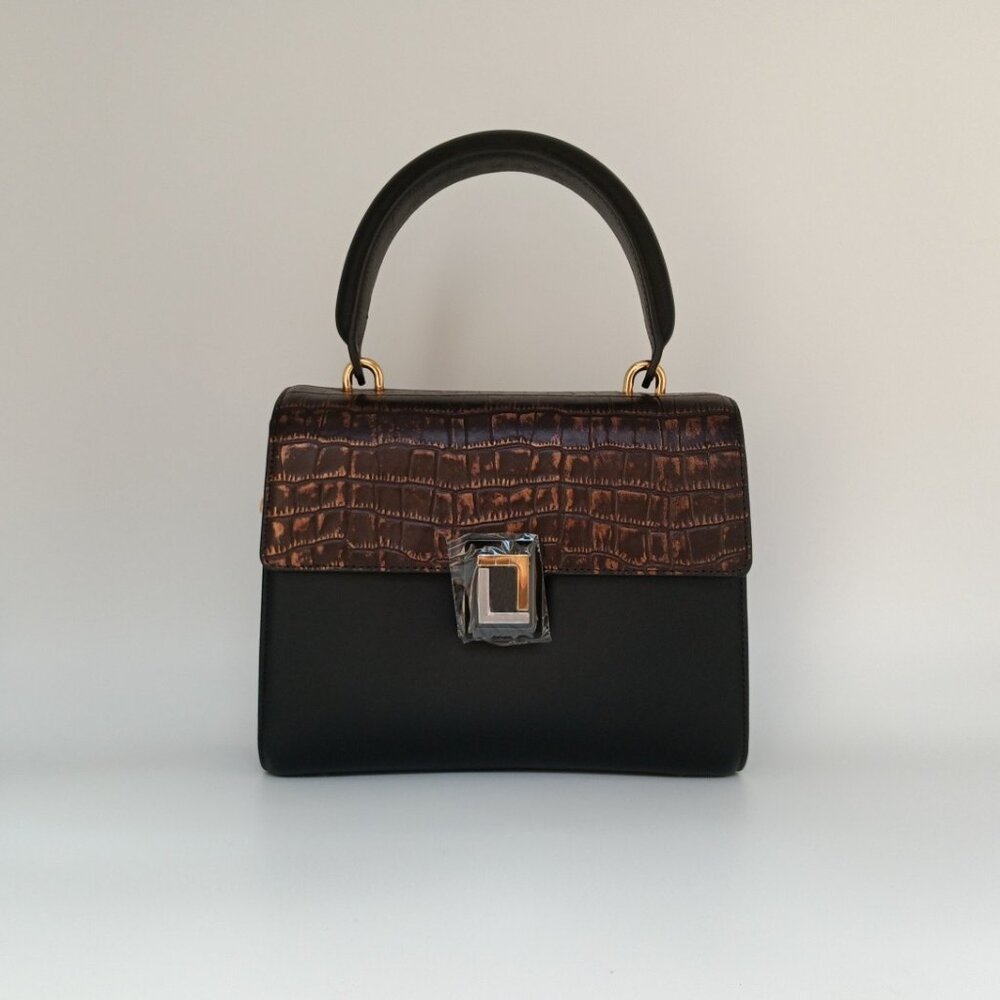 Paley Mini Satchel Natural Croc/Ebony Leather Handbag Luana Italy NWT